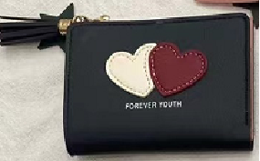WOMENS WALLET WITH LOVE MIXED COLRS (11X5.9CM) BLK/PIN/BLU